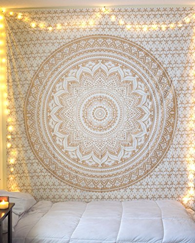 Large Tapestry Queen Mandala Tapestry Gold and White Tapestries Indian Hippie Wall Hanging, Bohemian Large Tapestry Queen Mandala Tapestry Gold and White Tapestries Indian Hippie Wall Hanging, Bohemian