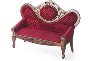 Odoria Maison de Poupée Méridienne Miniature: Échelle 1/12 Canapé Rouge Chaise Longue pour 15cm Figurine - Mini Fauteuil Récamiere pour Salon Bureau Vintage Victorien Meuble Bois de Luxe