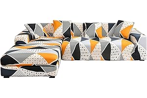 ShowyLive Housse de Canapé d'angle 3 Places+3 Places Lot de 2 Housse de Canapé Élastique en Forme de L (180-230cm, triangulaires Jaunes)