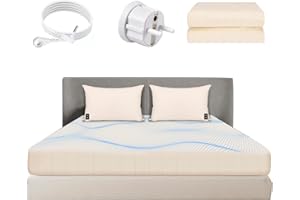 ‎HUNAIGEE HUNAIGEE Erdungs-Spannbetttücher Erdungsbettlaken 180x200 Erdungsspannbettlaken Erdungslaken mit EU-Erdungsanschlusskabel Spannbettlaken Baumwolle Silberfase Erdungsblech für besseren Schlaf Beige