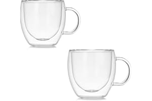 Marooma Lot de 2 tasses à café en verre, 150 ml, double paroi, isothermes, en verre borosilicate résistant à la chaleur avec poignée pour café, thé, expresso, bière