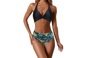 NLAND Bikinis Mujer Push Up Conjunto de Trajes de Baño para Mujer Bandeau Fruncidos de Dos Piezas de Cintura Alta Trajes de Baño