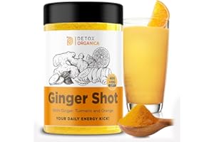 DETOX ORGANICA Ginger Shots-60 Servings-Ginger and Turmeric Shot Powder-Drink Supplement with Orange, Black Pepper and Cayenne-Natural Ingredients, No Added Sugar-Mix with Water, Juice or Tea
