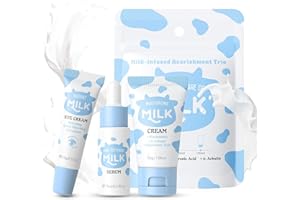 OFANYIA 3Pcs Mini Milk Skin Care Set, Cadeau pour Adolescentes - Avec sérum, Crème Pour les Yeux et crème, Mini kit de Soin de la Peau de Voyage Pour Adolescentes