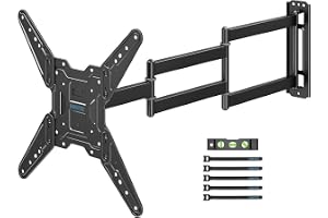 BONTEC TV-fäste Vägg 26-65 Tum, TV-fäste för LED LCD OLED Platt och Böjd, TV-arm Förlängbar 950 mm, Lutbar och Svängbar, Rymd