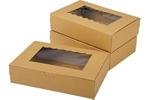 AWCIGG 20 sztuk kartonów z papieru typu kraft, pudełko na wypieki z okienkiem, 21,5 x 14 x 5,1 cm, pudełko na tort, na Boże Narodzenie, pudełko prezentowe na ciastka, babeczki, muffinki, słodycze,