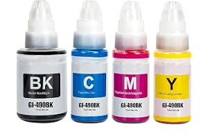SYXUMLKLS GI-490 Ink Compatible with CANON Printer for PIXMA G3400, G2400, G1400, G4400, G4410, G3410, G2410, G1410, G3411, G2411, G1411, G4411(4-Pack Black Cyan Magenta Yellow)