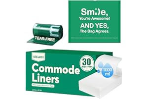 AWOHH Commode Liners with Absorbent Pads, Tear-Free Leak-Proof Bedside Commode Liners, Universal Disposable Commode/Bed Pan Liners for Bedside Commode, Standard Toilet, Chair Bucket(30Bags+30Pads)