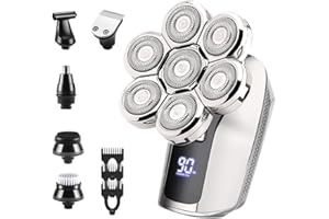 Electric Head Shaver for Men, FEIMUOSI 6-in-1 Rechargeable Razor Bald Mens Rotary Shavers Cordless Wet Dry Head Shaving Waterproof Grooming Kit with Beard Trimmer Nose Hair Clipper LED Display