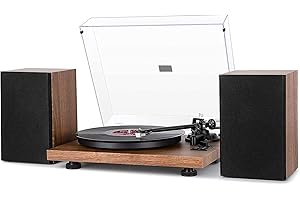 1 BY ONE Bluetooth Turntable Hi-Fi System with 36 Watt Bookshelf Speakers, Vinyl Record Player with Magnetic Cartridge