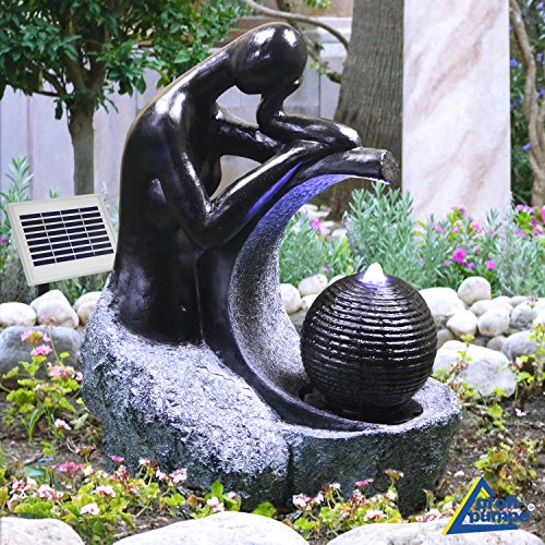 SOLAR GARTENBRUNNEN BRUNNEN SOLARBRUNNEN ZIERBRUNNEN VOGELBAD WASSERFALL GARTENLEUCHTE TEICHPUMPE – SPRINGBRUNNEN WASSERSPIEL für Garten, Gartenteich, Terrasse, Teich, Balkon, sehr DEKORATIV, VERBESSERTES MODELL MIT PUMPEN-INSTANT-START-FUNKTION SOLARTEICHDEKORATION, GARTENDEKO, Solar-Set Wasserbrunnen „LADY in BLACK“ mit LiIon-Akku & LED-Licht GARTENLEUCHTE STEHLAMPE - 2