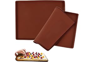AOOTUERL Tapis de cuisson en silicone 30 x 40 x 1 cm, tapis de cuisson pour séchoir à fruits roulés suisses avec racloir, réutilisable, anti-adhésif, avec bord (marron)
