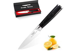 Aroma House Couteau d'office Petit 10cm Lame forgée très tranchante Manche ergonomique en bois Acier inoxydable allemand