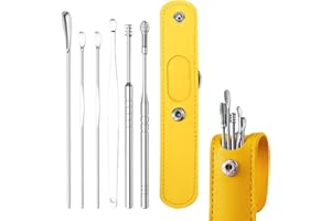 YANZISURA Nettoyeur D'oreille, 6PCS Cuillère À Oreille En Acier Inoxydable, Kit De Nettoyage D'oreille, Dissolvant Pour Cérumen, Nettoyeur Curette D'oreille Avec Boîte De Rangement Pour Adulte Et Enfant