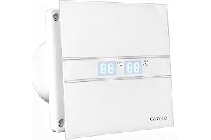 Cazooo Badfläkt med fuktighetssensor 100 mm, automatisk badrumsfläkt med efterflödestimer, tyst 31 dB, 115 m³/h, för vägg/fönstermontering