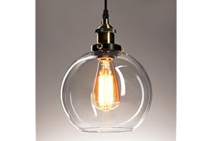FRIDEKO HOME Frideko Vintage Pendant Light, 20cm Industrial Clear Glass Ceiling Light Hanging Fitting Fixture for Kitchen Island Bedroom Hallway