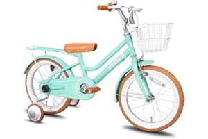 ‎HH HILAND HH HILAND 12/14 Zoll Kinderfahrrad mit Stützrädern Korb Stahlrahmen für Mädchen und Jungen 4 5 6 Jahre alt Minzgrün