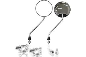 1PZ F11-MS1 Rétroviseur de moto rond argent universel réglable classique M8 / M10, Miroir Latéral de moto avec support de 7/8" 22 mm pour Go Kart VTT ATV Scooter Dirt Bike Mini Vélo Cyclomoteur Quad