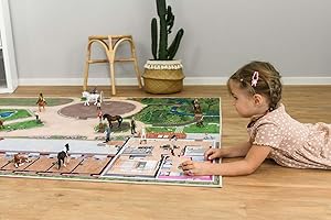 ‎SKIPPIDOO SkippiDoo Spielteppich – Kinderzimmer-Teppich mit Pferdehof, Reitplatz und Stallungen – Perfekt für Pferdefreunde & passend für Figuren wie Schleich® und Playmobil® (Ponyranch Deluxe, 220 x 140 cm)