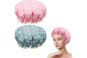 FOGCOSY Pack of 2 | Shower Caps for Women, Double Layers Waterproof Bath Caps with Elastic Band, Reusable Shower hat for Keeping Hair Dry Kitchen Oil-proof Cap for Adults and Children