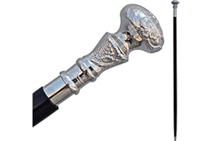 INDIA.NAUTICAL.HANDICRAFT Vintage Walking Stick - Wooden Cane with Silver Brass Handle - Black Wood - Victorian Fancy Cane for Men and Women