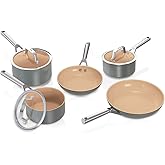 Ninja Extended Life 5-Piece Ceramic Cookware Set (20 & 24cm Frying Pans + 16, 18 & 20cm Saucepans & Lids), Non-Stick (No PFAs