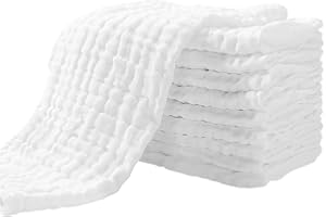 ChamXue Lange Bébé, en Mousseline de Coton, Lot de 5 Langes, 35x75cm Carrés Doux Super Soft pour Peaux Sensibles pour Nouveaux-nés (Etiré 35x75cm, Blanc(Lot de 5 pcs))