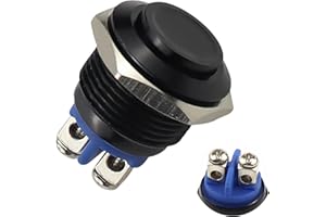 leruiyezs Pulsador Momentáneo 16mm Impermeable IP65 Interruptor 12V 250V AC 5A Botón de Aleación de Aluminio Negro para Timbre Coche Barco Hogar Electrónica SPST 1NO