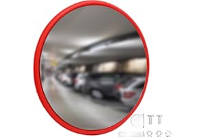 WODHMIEY Indoor Convex Safety Mirror 30/45/60 cm Traffic Blind Spot Mirror with Impact Resistant PC Lens Adjustable Wall Mount Bracket for Garage Driveway Office Store Use Red Warning Back