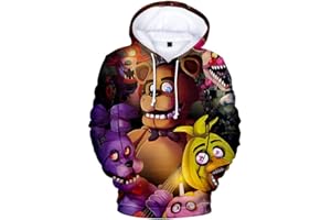 JILIJIA Five Night Game Hoodie 3D Pullover Sweatshirt Comic Printed Drawstring Hoodie for Christmas Friends Family Thanksgiving Birthday Gifts(FNAF Costume)