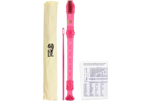 Mad About REC01 Flûte à bec, flûte à bec scolaire soprano avec sac, tige de nettoyage et tableau des doigtés - Rose