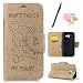 Produktbild Uposao Don't Touch My Phone Design für Samsung Galaxy A5 2017 Hüllen Hülle PU Leder Flip Case Cover Gold Drucken Messer Bär Muster im Bookstyle mit Klappbares Standfunktion Karteneinschub und Magnetverschluß Etui Tasche + Eingabestift + Blumen Staub-Stecker
