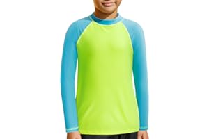 MASOCIO Tee Shirt Anti UV Enfant Garçon Manches Longues Maillot de Bain T-Shirt Protection Solaire UPF 50+ Séchage Rapide pour Natation Plage Piscine 4-14 Ans