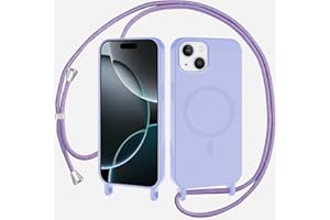 SLWYF Magnetische Handykette für iPhone 13 Hülle mit Band, Handyhülle Kompatibel mit MagSafe, Silikon Seil Necklace Handyhülle PU Stoßfest mit Abnehmbar Kordel zum Umhängen Case - Lichtviolett