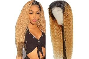 Lakaisa Water Wave Human Hair Wig Parrucca Capelli Veri Lace Frontal Wig Brazilian Pure Human Hair Pre Plucked Natural Hairline with Baby Hair 1B/27 Blond Hair Bleached Knots 24 Pollice