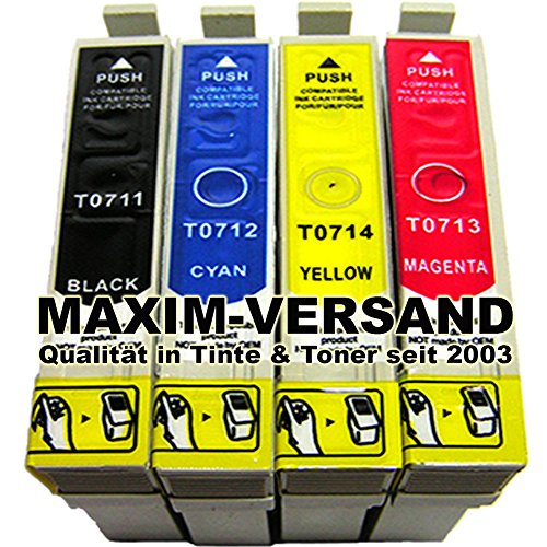 4x Reinigungspatronen Set (KEIN Original) für alle Drucker die Patronen des Typs Epson T0711, T0712, T0713, T0714 benötigen - Kompatibel zu Epson Stylus D78 D92 D120 DX4000 DX4050 DX4400 DX4450 DX5000 DX5050 DX5500 DX5550 DX6000 DX6050 DX7000F DX7400 DX7450 DX8400 DX8450 DX9200 DX9400F SX100 SX105 SX110 SX115 SX200 SX205 SX210 SX215 SX218 SX400 SX405 SX410 SX415 SX417 SX510W SX515W SX600FW SX610FW S20 S21 Office B40W BX300F BX310FN BX510W BX600FW BX610FW
