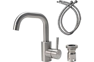 Minnhua Wasserhahn Bad Edelstahl, Waschtischarmatur 360° Drehbar, Armatur Badezimmer mit Schlauch, Mischbatterie Waschbecken für Badezimmer WC Spül Küche Spülbecken (Gebürstete Farbe)