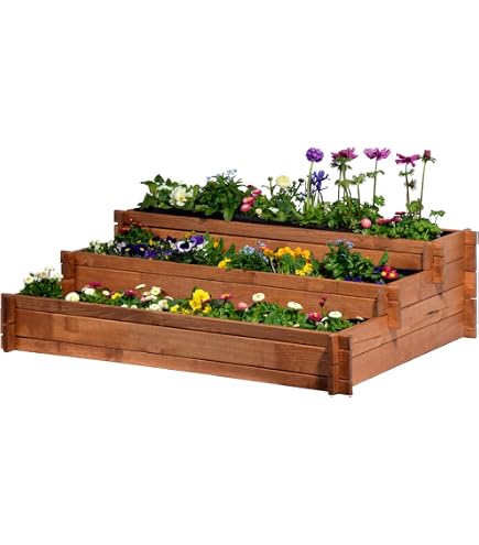 Empasa Stufen-Hochbeet 'Level' Aus Tannenholz (121x80x80 Cm) – 5 Kästen, 3 Höhen, Rückenschonend Gärtnern