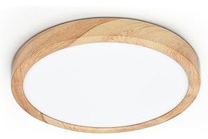 LVL LED Ceiling Light, 18W Wood Grain Flat Small Round Nordic Flush Ceiling Light for Bedroom Living Room Kitchen Bathroom Lights (18W)