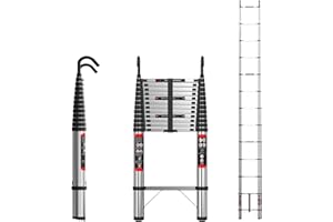 EFAN Échelle Télescopique 5M/16.4FT - Acier Inoxydable - Compacte, Marches Réglables, Extensible et Pliable - Idéale pour Nettoyer Les Gouttières, Décorer, Peindre Les Murs