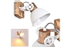 HOFSTEIN Applique murale Orny, spot mural au design rétro/vintage, applique murale réglable en métal/bois blanc, 1 ampoule, 1 douille E27, ampoule(s) non incluse(s)
