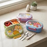 Deconox Paslanmaz &Ccedil;elik 3 B&ouml;lmeli Kilitli Yemek Kabı, 850 ml Renkli Desenli Lunch Box, &Ccedil;elik İ&ccedil; Hazneli Saklama ve Taşıma Kab
