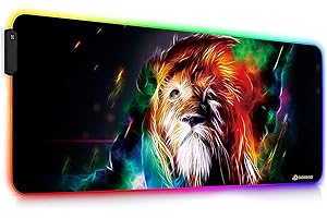 DORRISO RGB Alfombrilla de Ratón Juegos Grande XLL 900 x 400 x 3 mm Gaming Alfombrilla Raton Impermeable con Base de Goma Antideslizante para Gamers Ordenador PC y Laptop Mouse Pad León