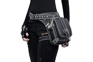 FiveloveTwo Punk Tactique Jambe Bras Sacs Banane Ville Sport Sac À Bandoulière Faux Cuir Sac Pack Ceinture pour Randonnée Camping Vélo Sport en Plein Air Waist Leg Shoulder Bag Noir (Noir)