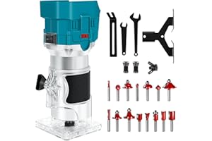 CONBLOM Bois Défonceuse Affleureuse pour Makita 18V Batterie, Routeur à Bois Électrique sans fil 30000r/min avec 15pcs 1/4" Pinces Bits Affleureuse à Bois Électrique Verticale