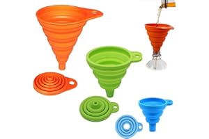 QUALDESN 3 PCS Collapsible Funnel, Funnels for Filling Bottles or Containers, Silicone Kitchen Funnel Rainbow Colors Small Funnels, Water Bottle Oil Liquid and Powder Transfer (S/M/L)