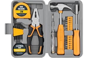 WOWEI Malette Outils 24 Pièces, Outils Bricolage Kit Main Ménage Général Boite à Outils Idéale pour Débutantes, pour la Maison & le Bureau avec Tournevis, Marteau, Pince et Ruban Mesurer