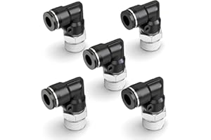 ERGAOBOY 5 piècesraccords à emboîter mâles coudés à 90 degrés pour tubes de 12 mm de diamètre extérieur x filetage BSP 1/2", Connecteurs pneumatiques à poussée rapide noirs