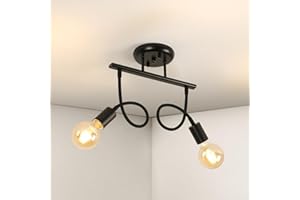 DAXGD Suspension Luminaire Déformable,luminaire plafonnier Industrielle,Plafonnier industriel 2 têtes en métal noir,Convient pour le salon, la chambre, la salle à manger (ampoule non incluse)