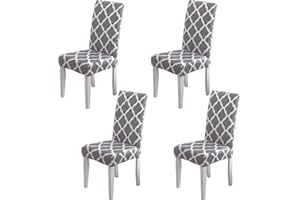‎HZDHCLH HZDHCLH Stuhlhussen 4 Stück Elastische Moderne Universal Stretch Beschützer Stuhlhussen für Stuhl Esszimmer Hochzeit Partys Bankett Deko, Grau karo